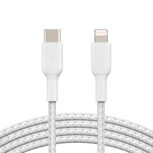 Cavo intrecciato da USB-C a Lightning BoostCharge - 1 metro - Bianco